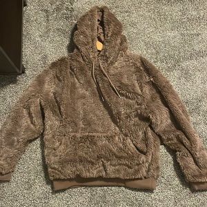 Men’s brand new faux fur hoodie- brown- size medium